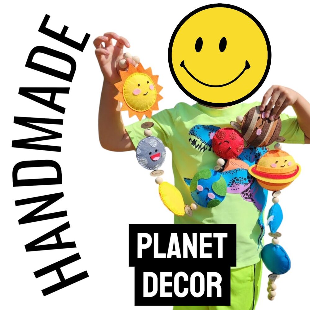 Handmade Planets Felt Garland Hangs Vertically Solar System Planet Space Nursery